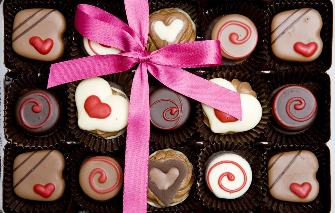 Фото обои конфеты, love, heart, romantic, chocolate, gift, valentine`s day