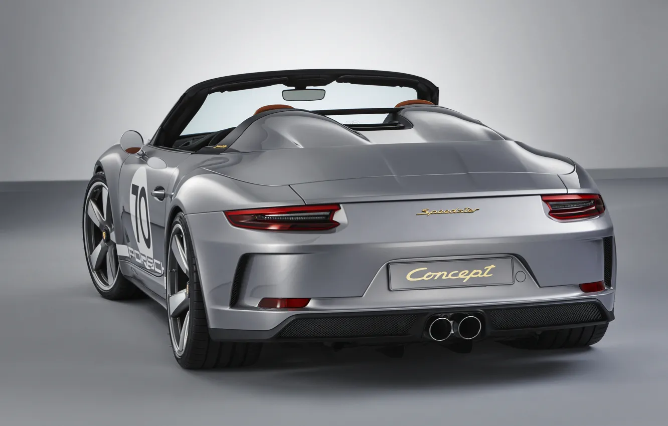 Фото обои Porsche, вид сзади, 2018, серо-серебристый, 911 Speedster Concept