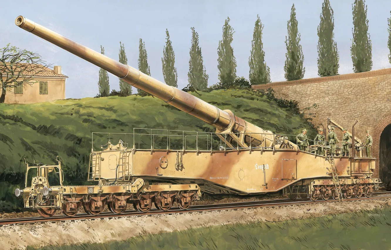 Фото обои рисунок, арт, орудие, артиллерийское, уникальное, железнодорожное, «До́ра», сверхтяжёлое