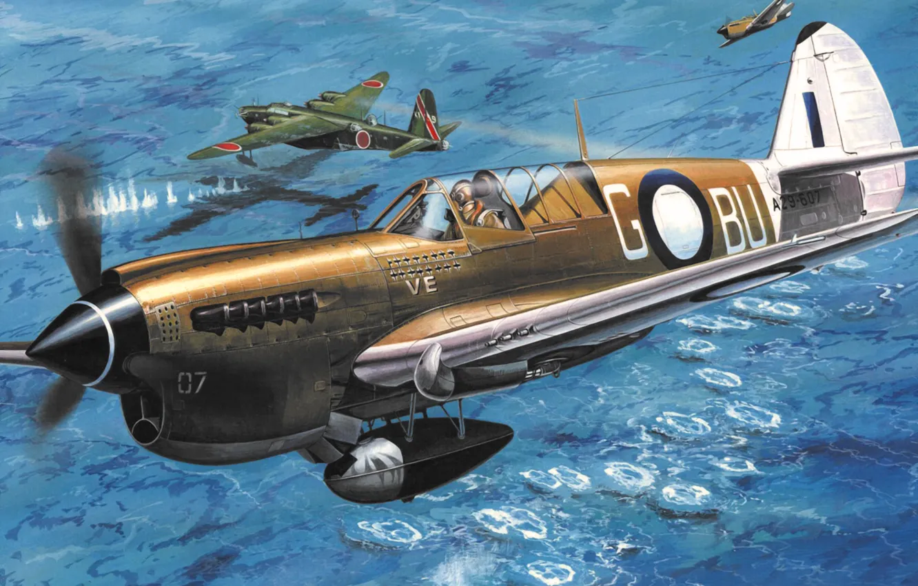 Фото обои war, art, airplane, painting, aviation, ww2, Curtiss P-40