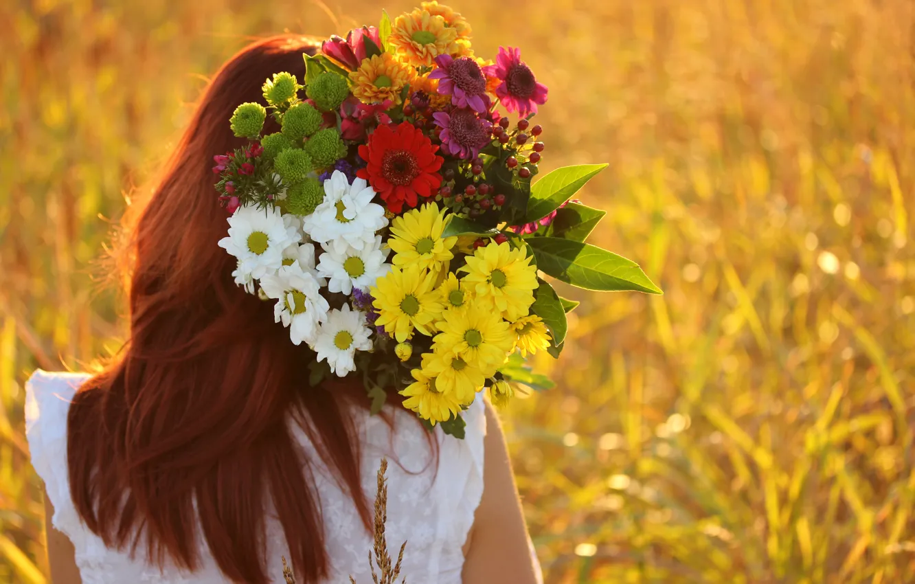 Фото обои лето, девушка, цветы