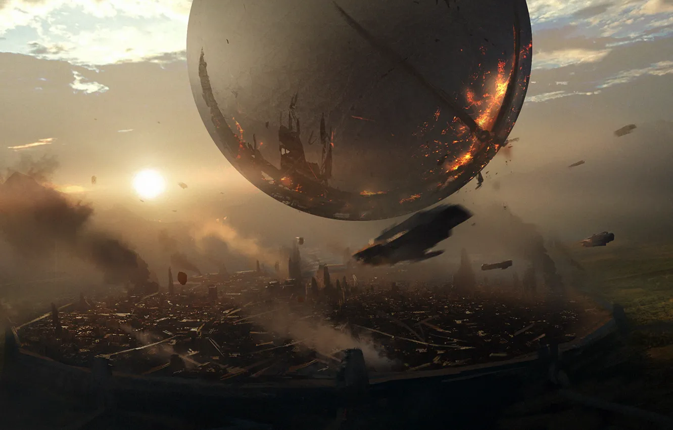 Фото обои горы, арт, сфера, Bungie, Activision, Traveler, destiny 2