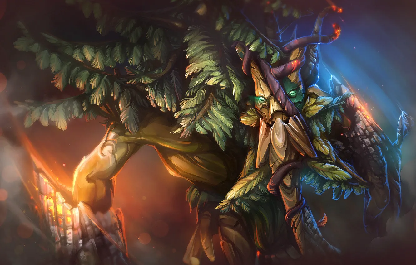 Фото обои листья, дерево, ветви, арт, зелёное, Dota 2, Treant Protector, ChemicalAlia
