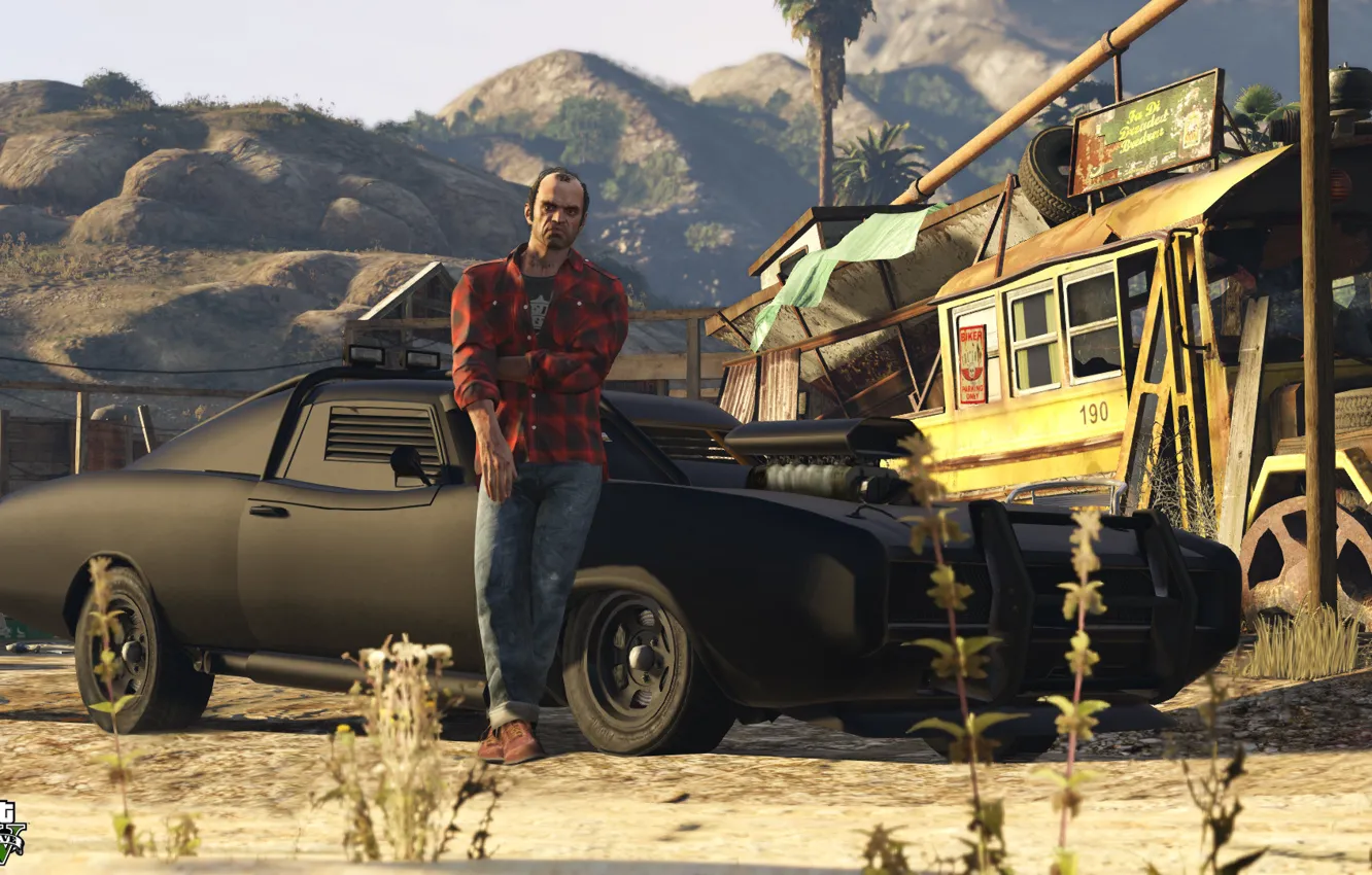 Фото обои машина, автобус, тревор, Grand Theft Auto 5