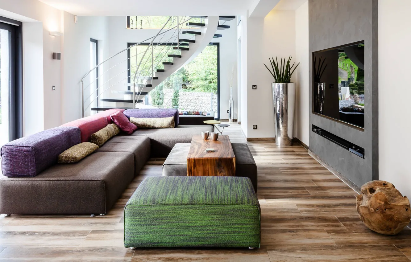 Фото обои вилла, интерьер, лестница, гостиная, Modern House, by ONE!CONTACT