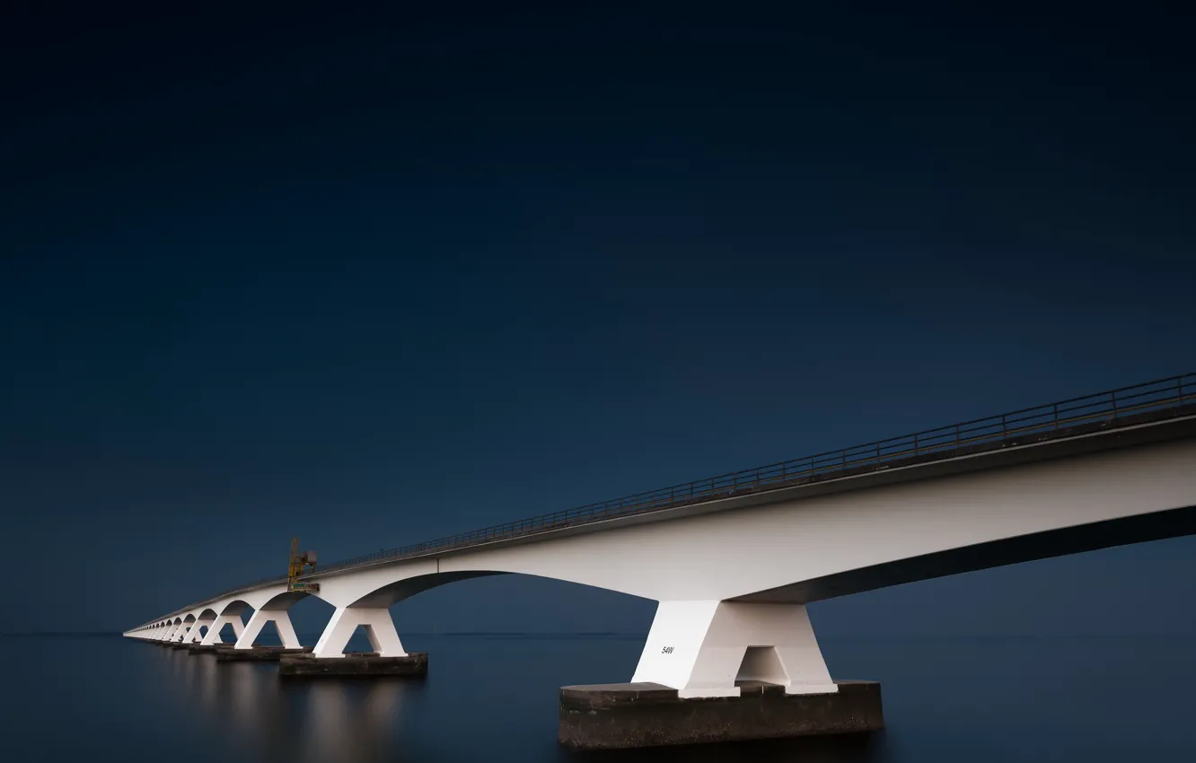 Фото обои ночь, мост, Netherlands, Zeeland, Noord-Beveland