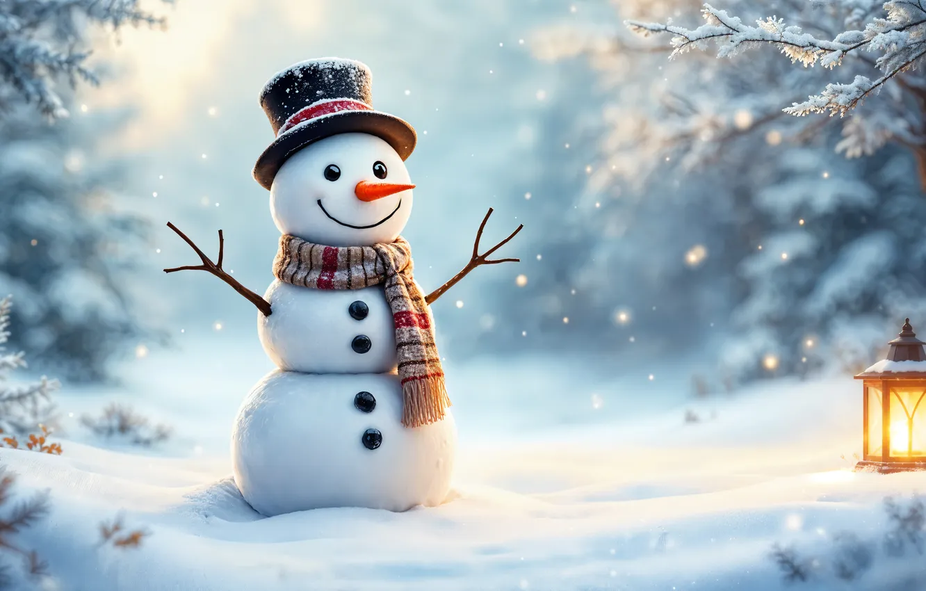 Фото обои зима, снег, украшения, Рождество, Новый год, снеговик, happy, Christmas