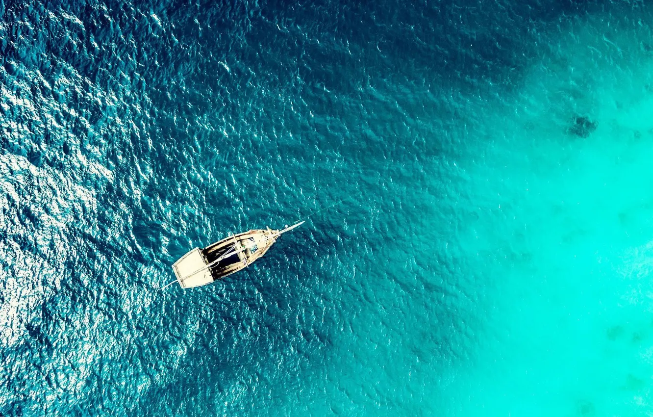Фото обои океан, корабль, яхта, мачты, бирюзовая вода, turquoise ocean water with boat