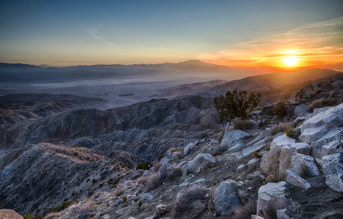 Фото обои горы, камни, рассвет, пустыня, California, Riverside County
