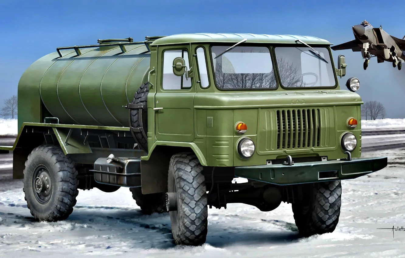 Фото обои Зима, истребитель, полноприводный, топливозаправщик, СССР/Россия, ГАЗ-66