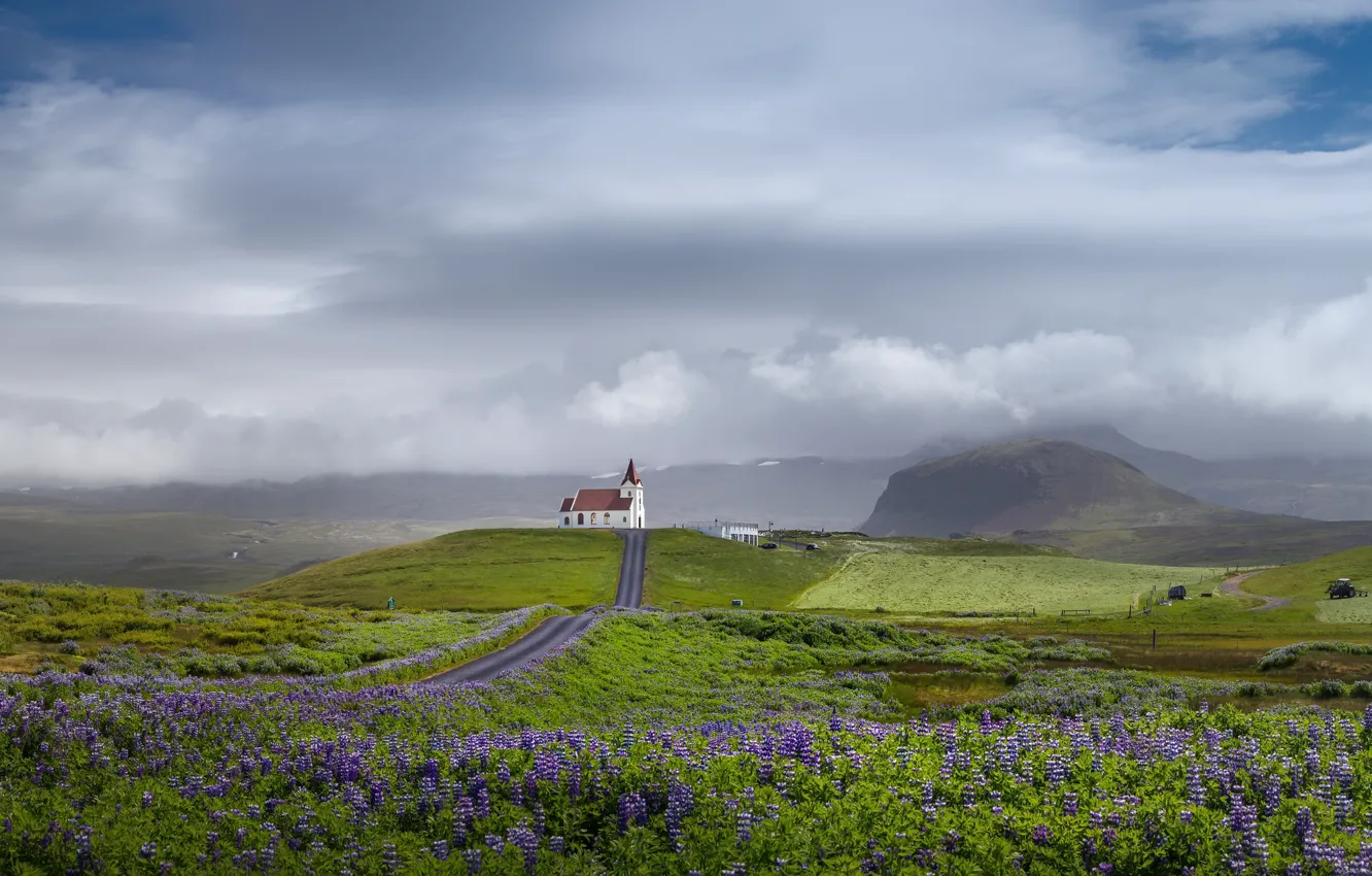 Фото обои дорога, храм, Iceland, Snaefellsnesog Hnappadalssysla, Rif