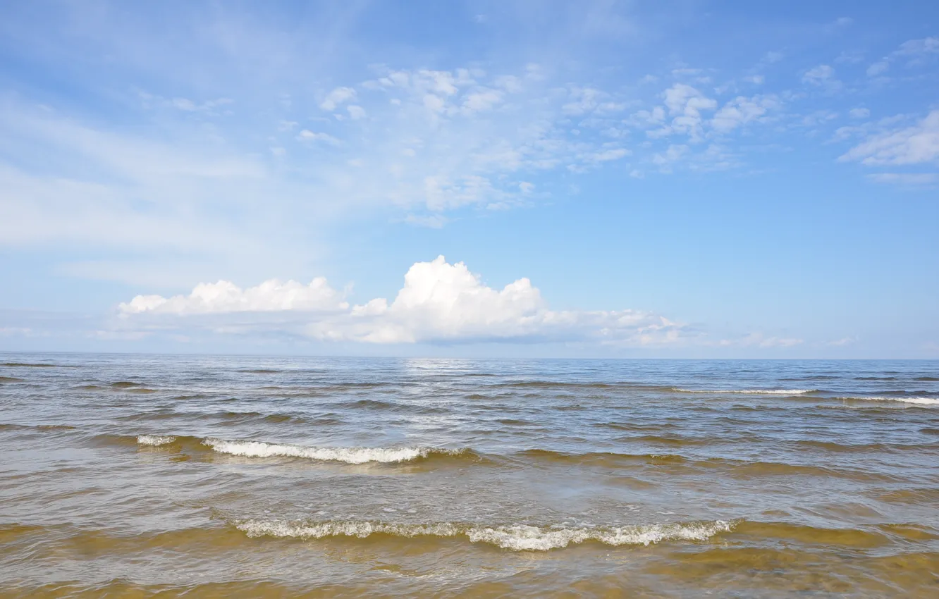Фото обои море, волны, лето, вода, облака, отражение, горизонт, Рига