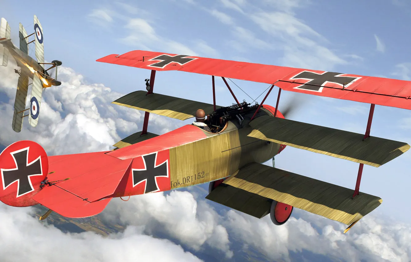 Фото обои арт, триплан, red baron, roen911, Fokker Dr.I, Красный Барон, Манфред фон, Der Rote Baron