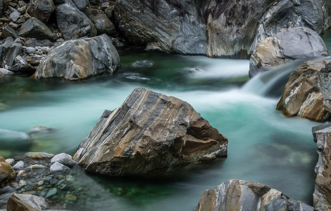 Фото обои ручей, камни, скалы, поток