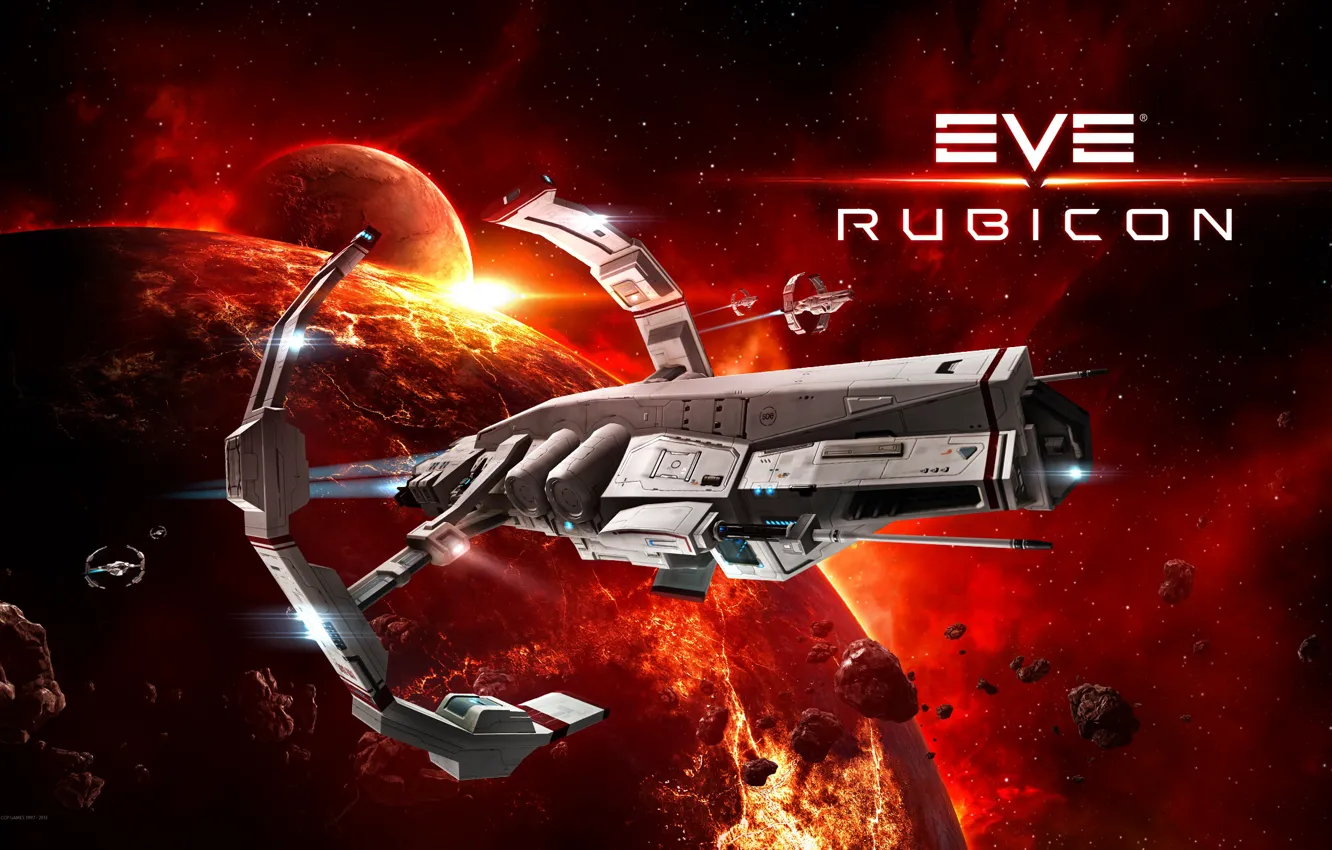 Фото обои туманность, планета, астероиды, Космос, space, космический корабль, eve online, rubicon