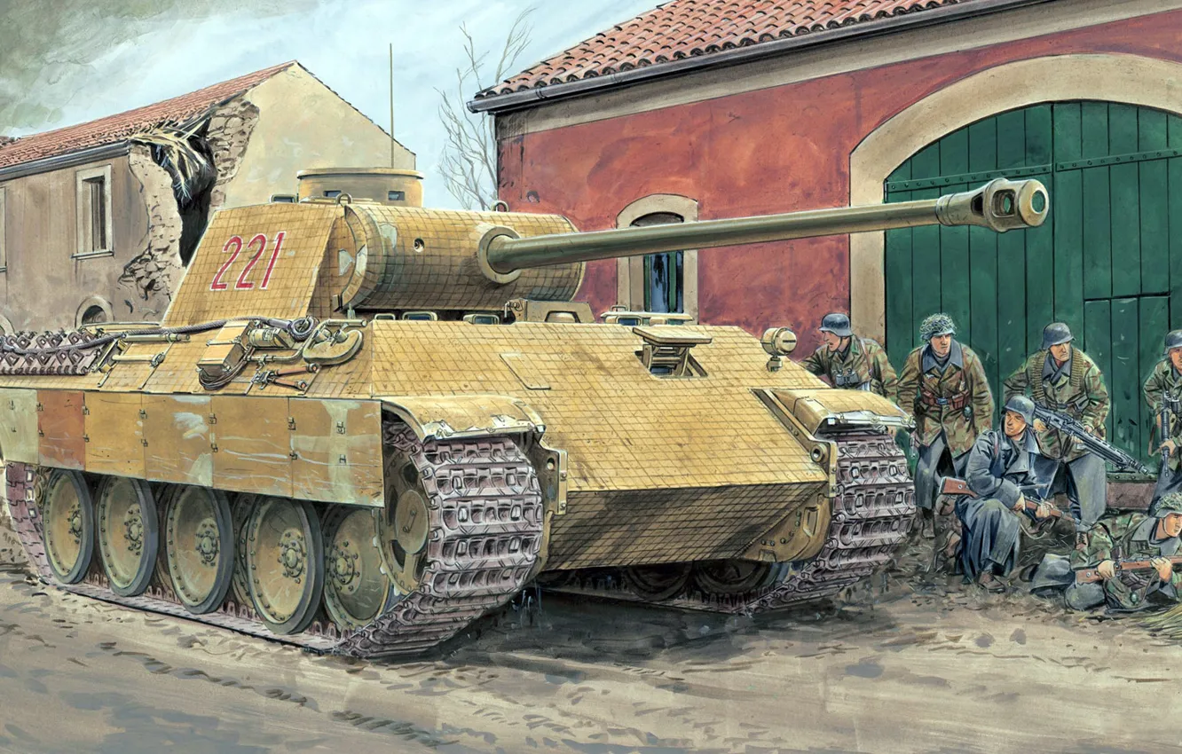 Фото обои рисунок, арт, Пантера, вермахт, Panzerkampfwagen V Panther, немецкий средний танк