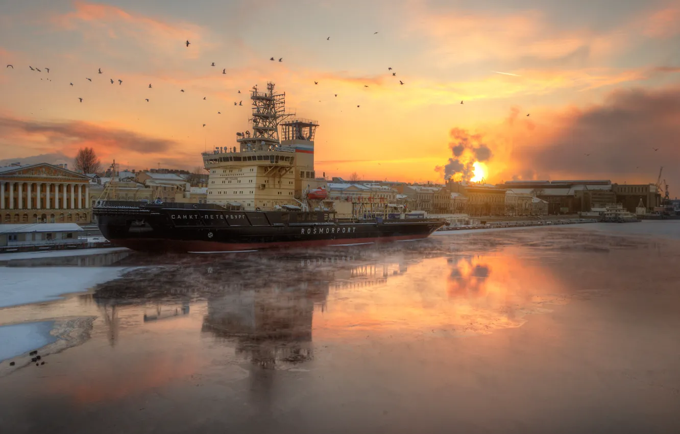 Фото обои река, Санкт-Петербург, ледокол, Нева