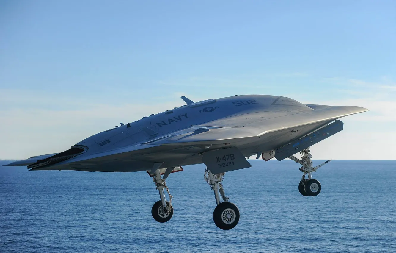 Фото обои взлет, боевой, беспилотный, аппарат, X-47B, летательный, Northrop Grumman