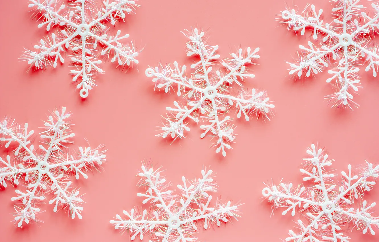 Фото обои зима, снежинки, фон, розовый, Christmas, pink, winter, background