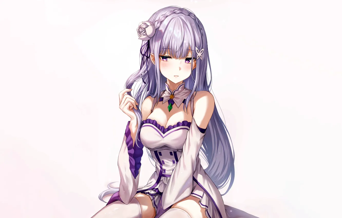 Фото обои girl, sexy, cleavage, thighhighs, long hair, dress, boobs, anime