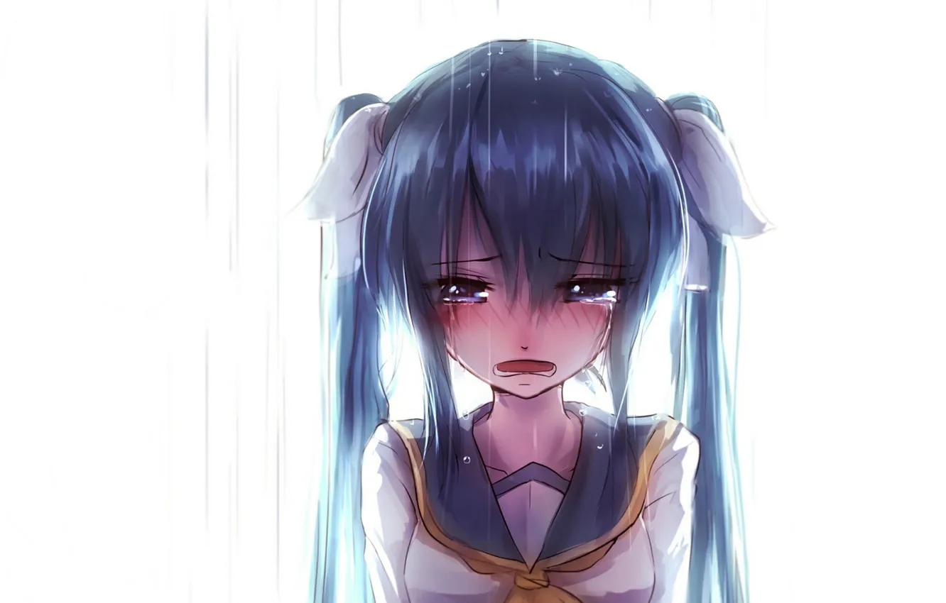 Фото обои девушка, дождь, аниме, слезы, арт, форма, школьница, vocaloid