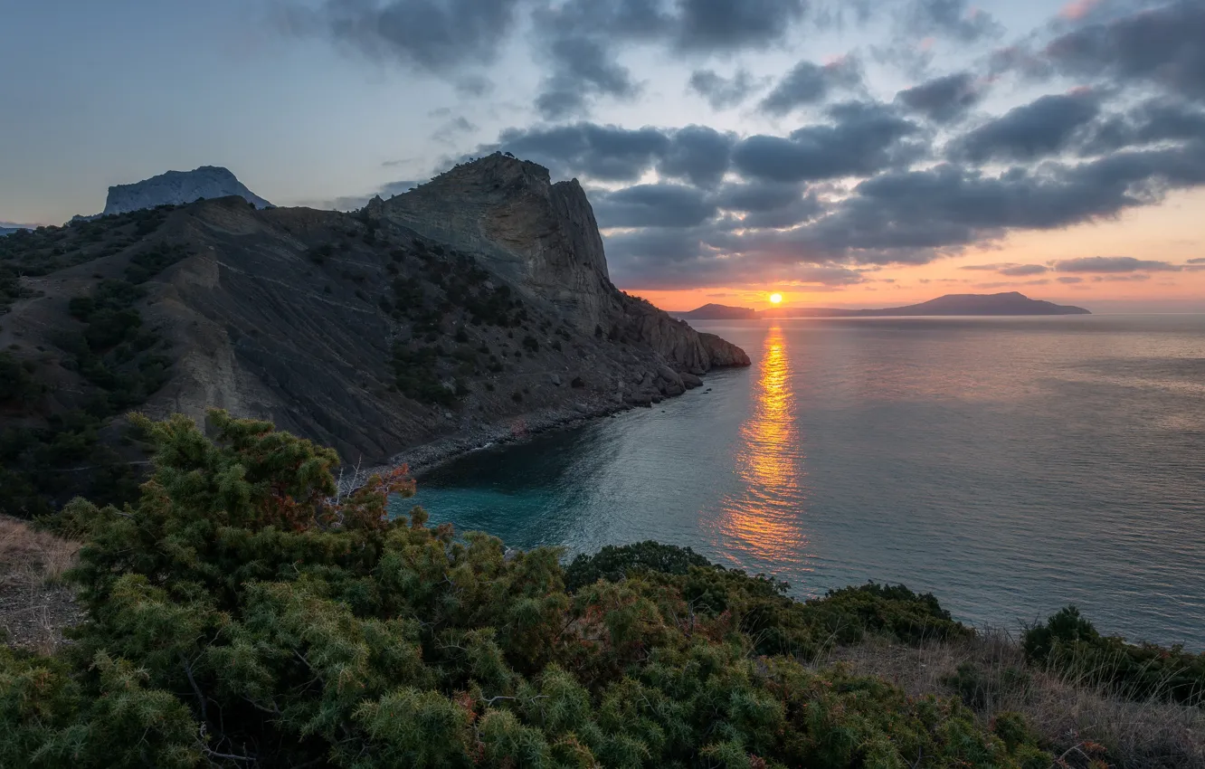 Фото обои море, пейзаж, природа, восход, скалы, рассвет, утро, Крым