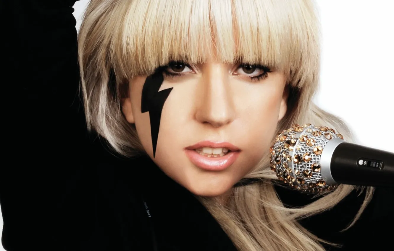 Фото обои стразы, блондинка, микрофон, певица, Леди Гага, lady Gaga