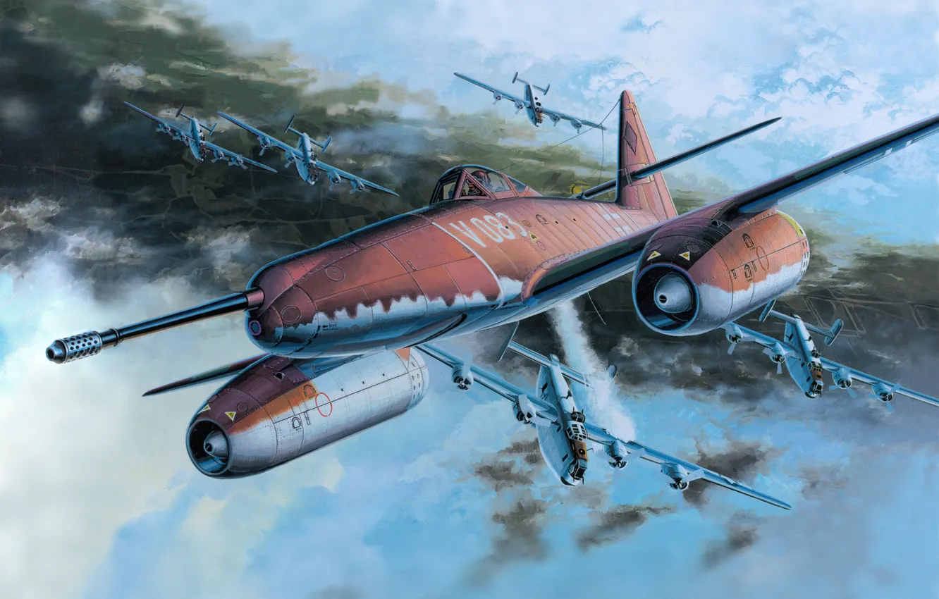 Фото обои рисунок, бой, арт, Me - 262A - 1a - U -4