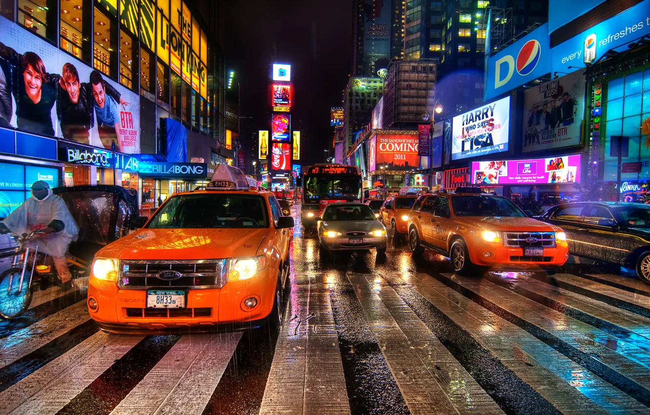 Фото обои ночь, нью-йорк, night, new york, usa, nyc, Times Square, Rain Dance