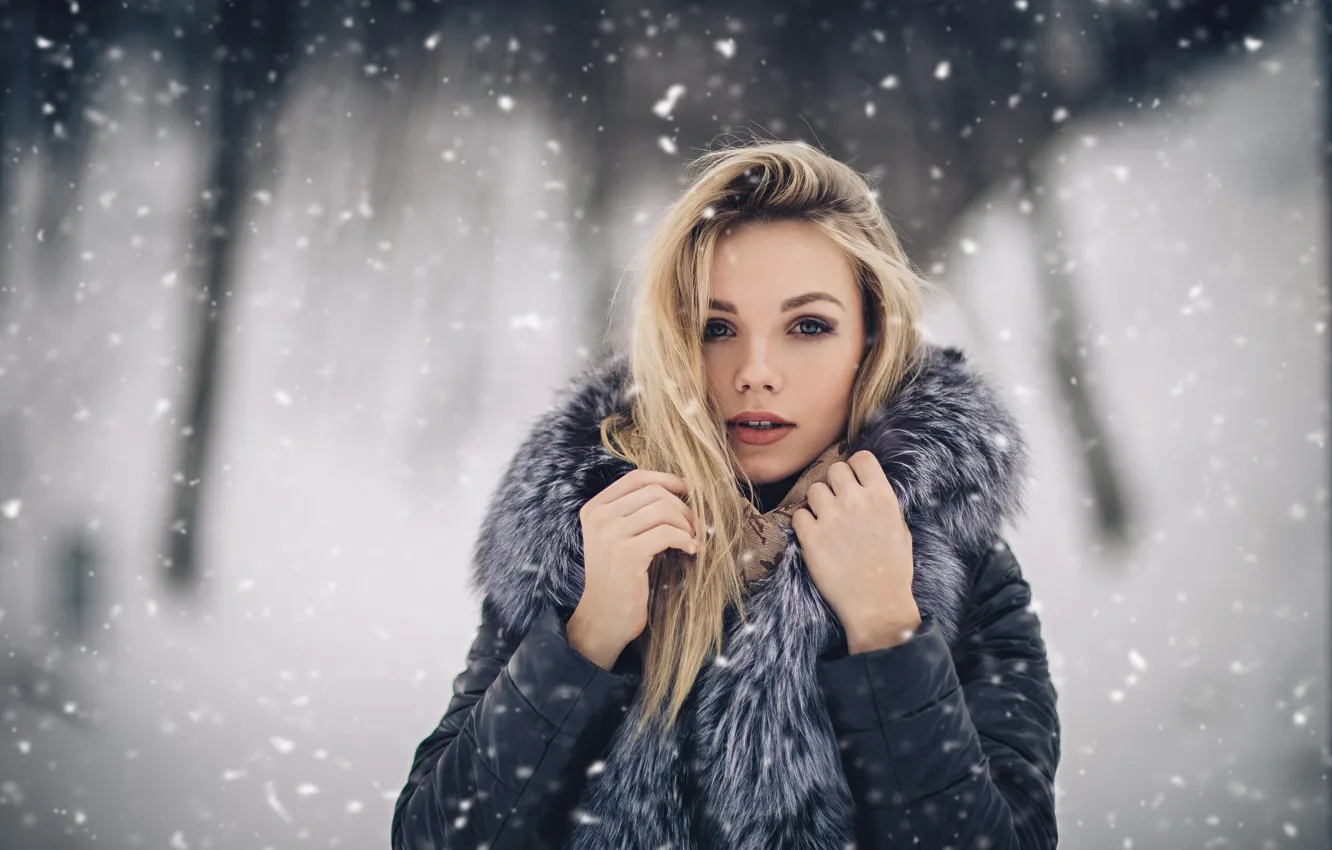 Фото обои девушка, Зима, блондинка, Александр Царев