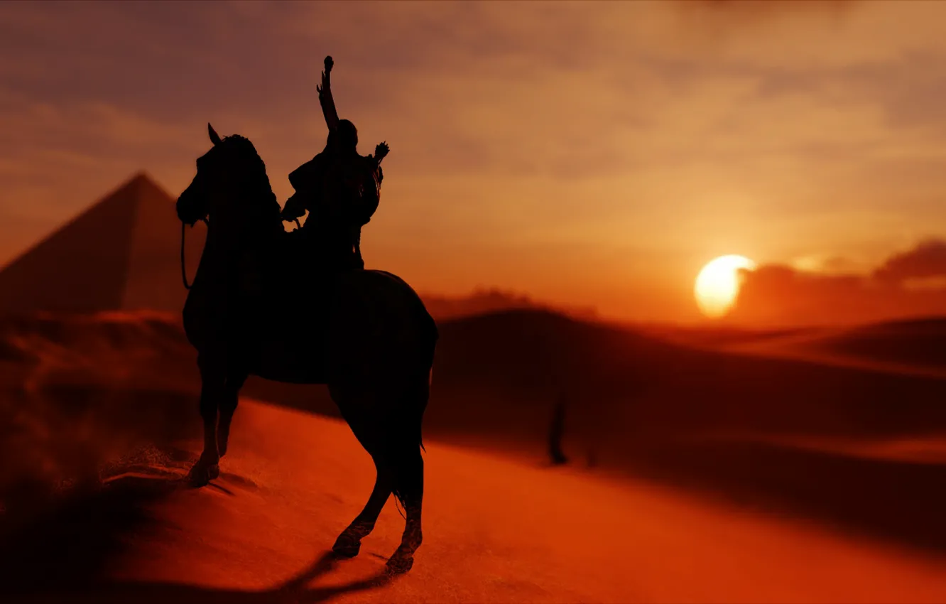 Фото обои Assassin's Creed Origins, The Hidden Ones, пустыня, всадник