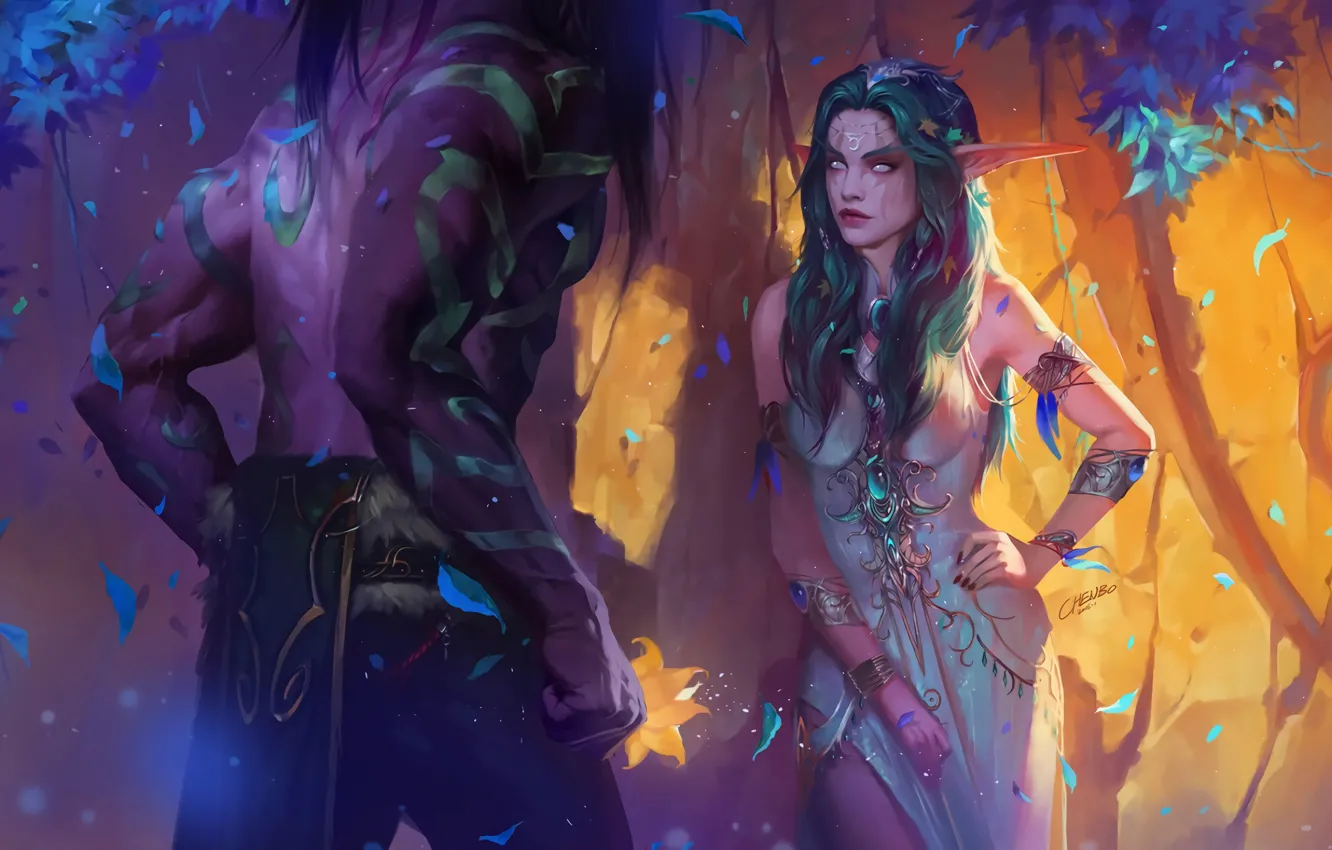 Фото обои Эльфийка, WOW, Fantasy, Эльф, Art, Night Elf, WarCraft, Ночной эльф