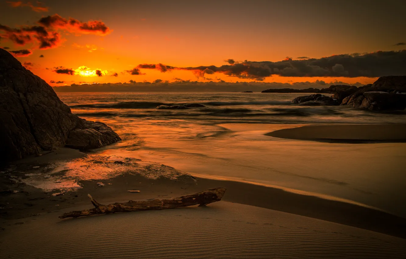 Фото обои песок, пляж, пейзаж, природа, океан, рассвет, горизонт