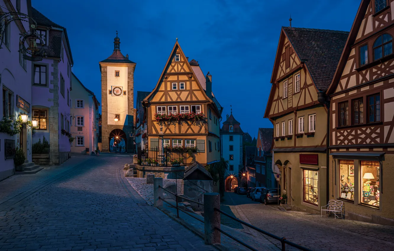 Фото обои Германия, Бавария, церковь, улочки, Rothenburg
