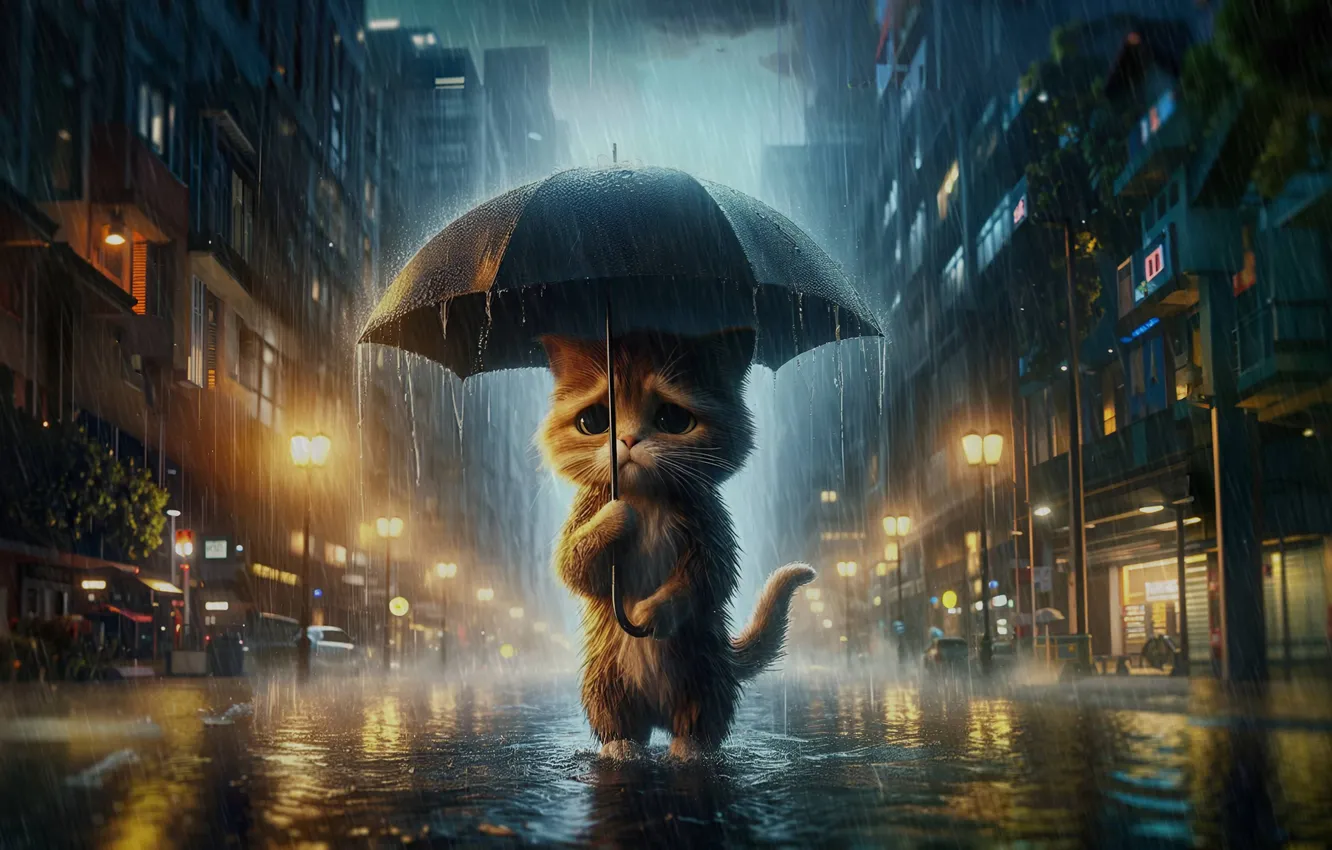 Фото обои wallpaper, Cat, picture, Wet, Cats, Sad