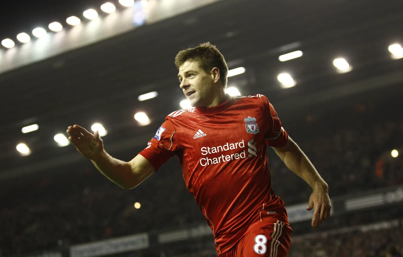 Фото обои Англия, Футбол, Premier League, Ливерпуль, Liverpool, captain, Steven Gerrard, Стивен Джеррард