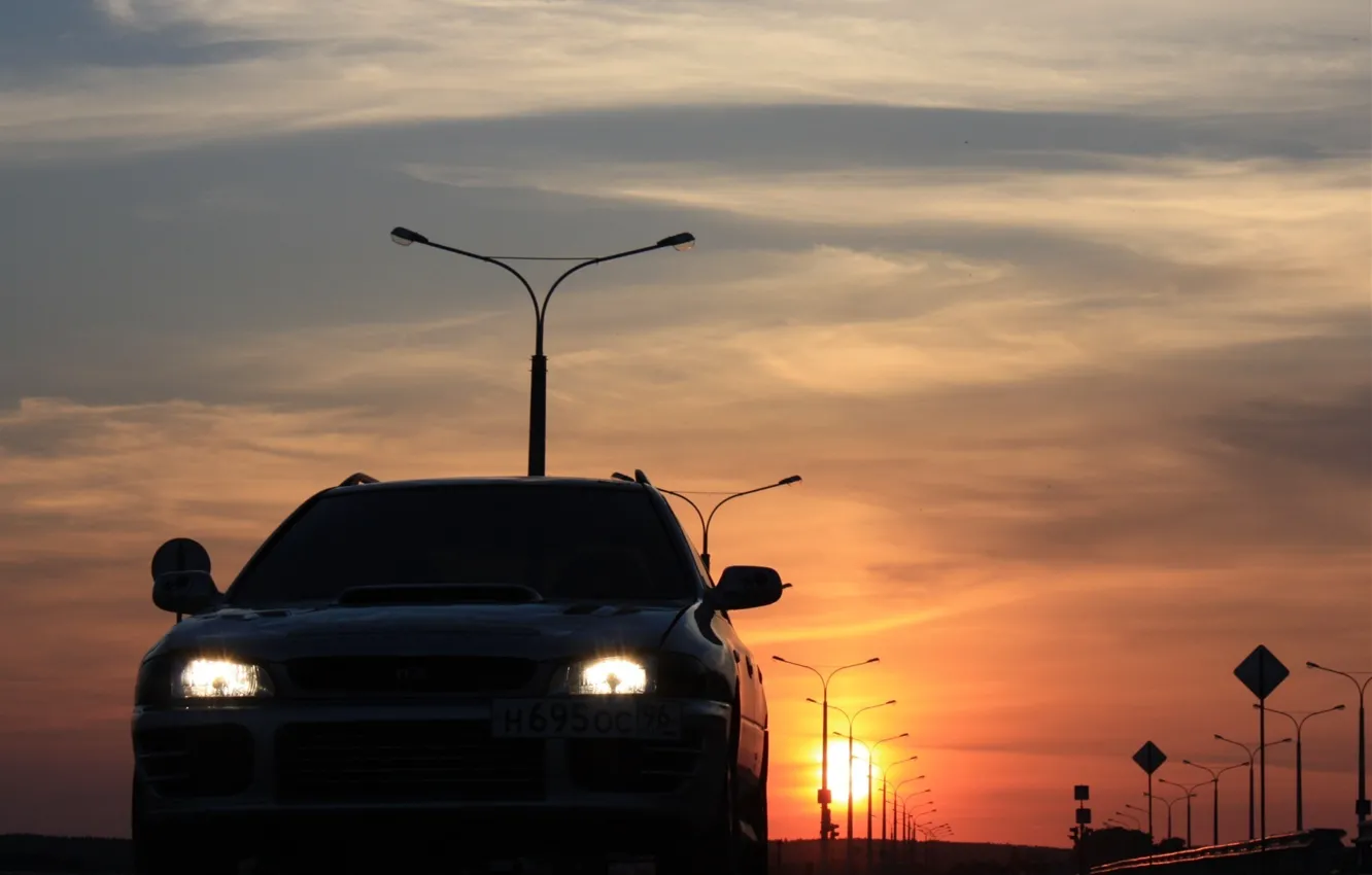 Фото обои закат, Subaru, Impreza, WRX, "скуби"