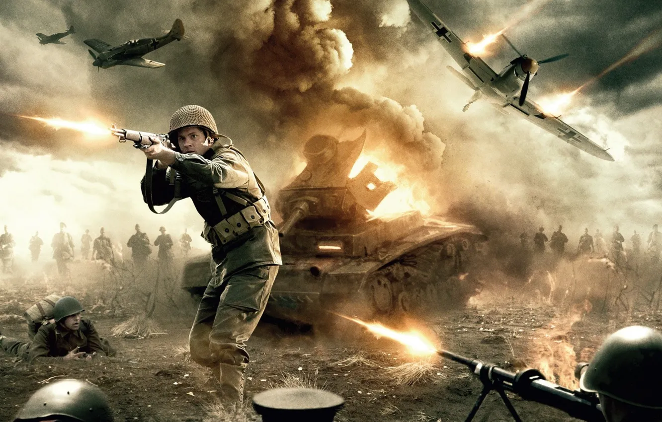 Фото обои cinema, explosion, fire, flame, gun, soldier, sky, weapon