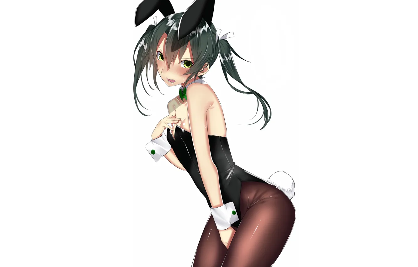 Фото обои girl, sexy, cleavage, panties, green eyes, long hair, boobs, anime