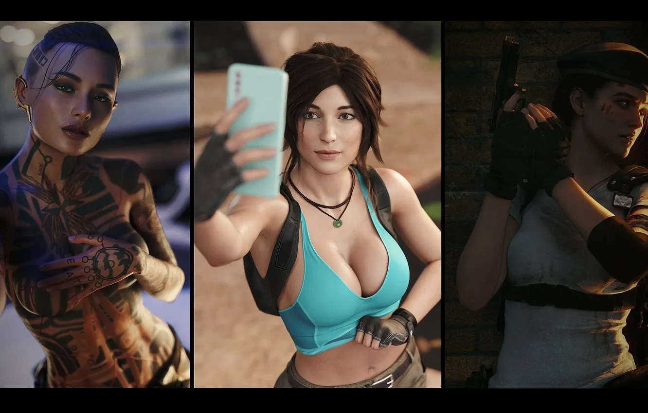 Фото обои lara croft, tomb raider, resident evil, mass effect, jack, jill valentine, subject zero