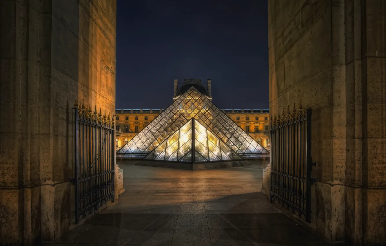 Фото обои ночь, Франция, Париж, Лувр, paris, night, france, louvre