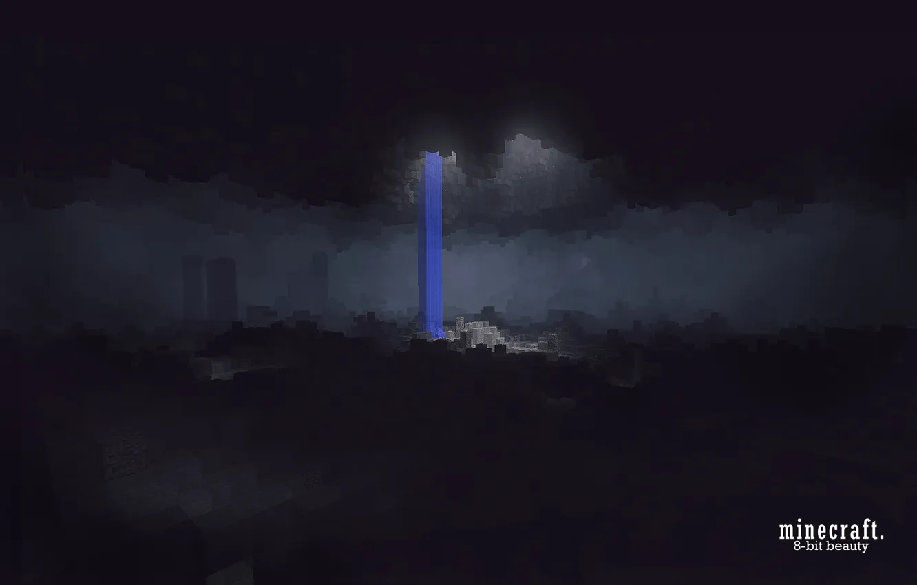 Фото обои водопад, пещера, minecraft