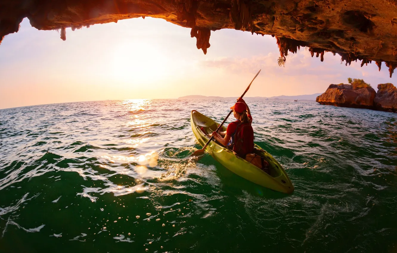 Фото обои sea, water, caves, kayaking