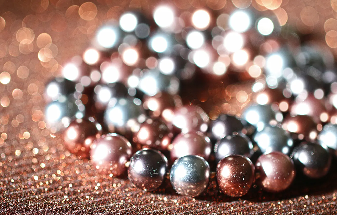 Фото обои шарики, огни, сияние, блеск, новый год, размытие, Рождество, бусы