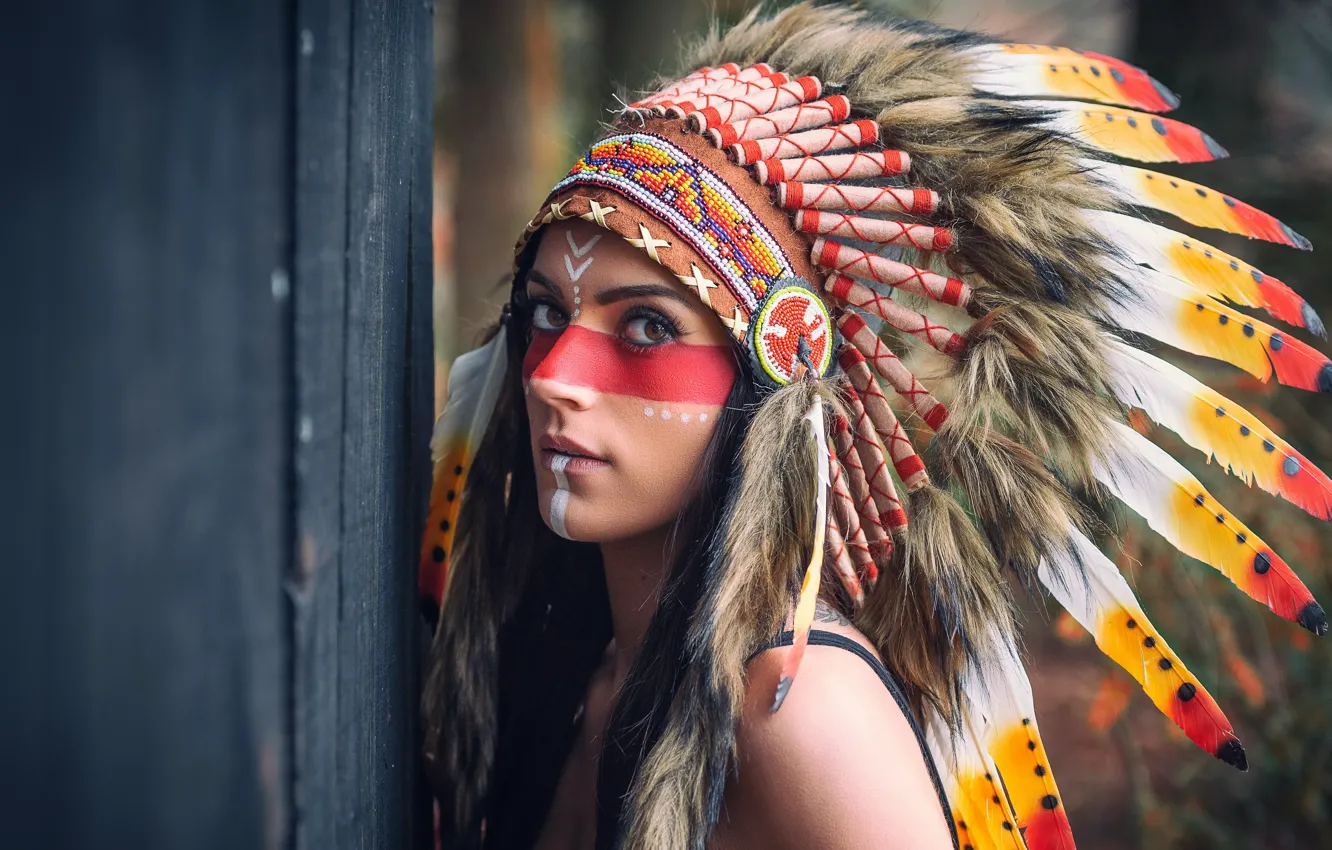 Фото обои девушка, портрет, перья