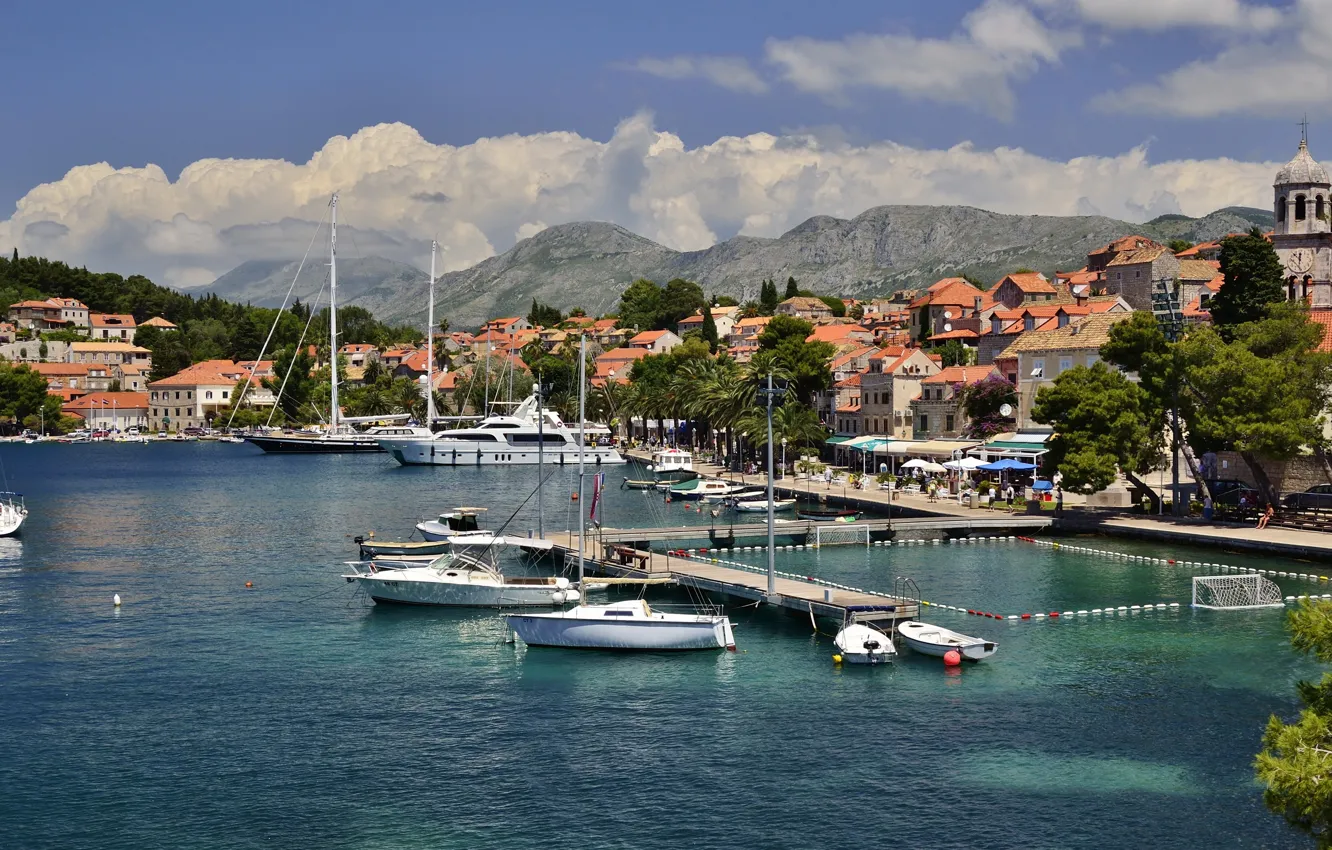 Фото обои город, фото, яхта, причал, пирс, Хорватия, Cavtat