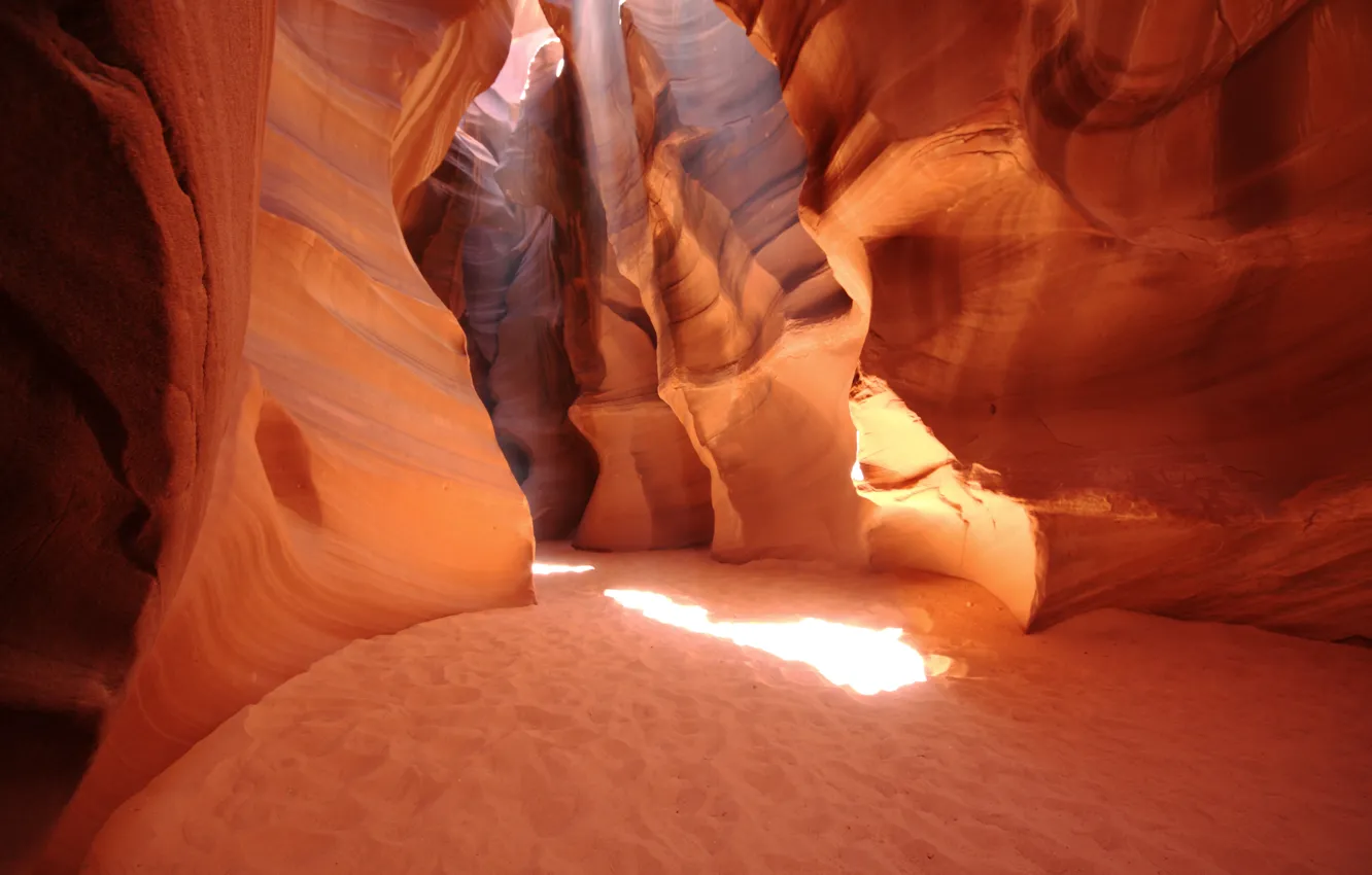 Фото обои песок, лучи, свет, природа, пещера, сша, аризона, пещеры