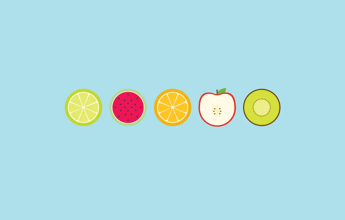 Фото обои круги, яблоко, апельсин, арбуз, киви, лайм, фрукты