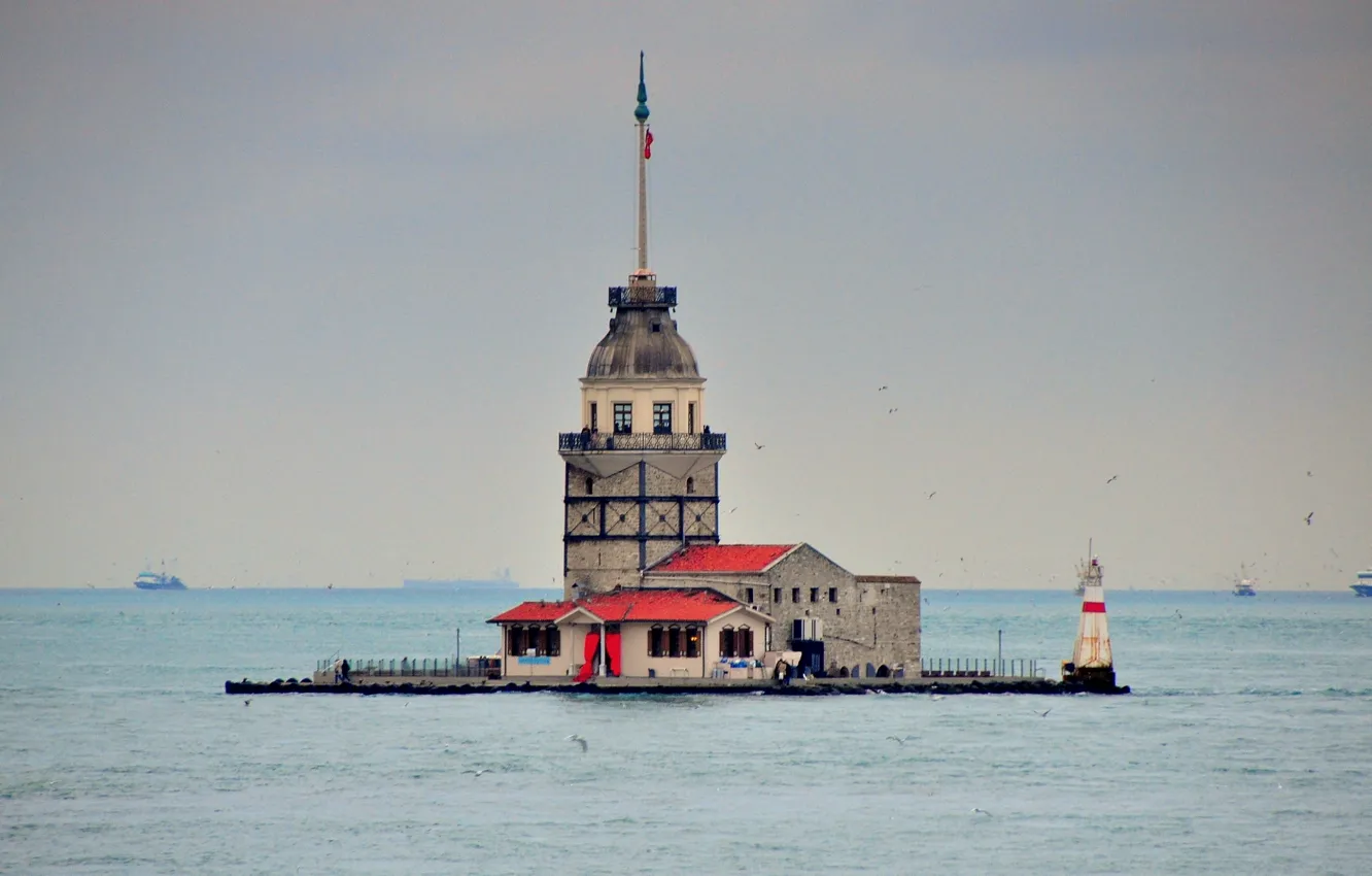 Фото обои City, Istanbul, Sea, Tower, Maiden Tower