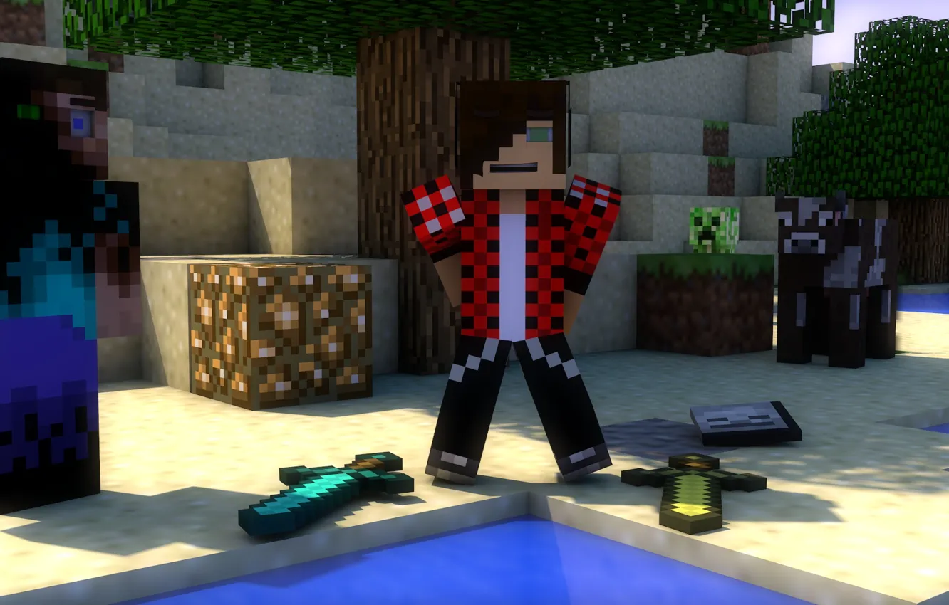 Фото обои поза, улыбка, корова, Minecraft, майнкрафт, эндерстив